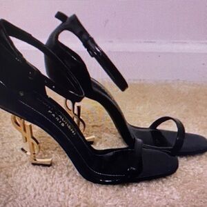 J. Crew Black Heels with Gold Accents